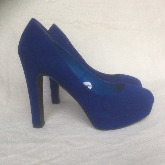 Blue Suede Platform Pumps - Picture 2 of 5
